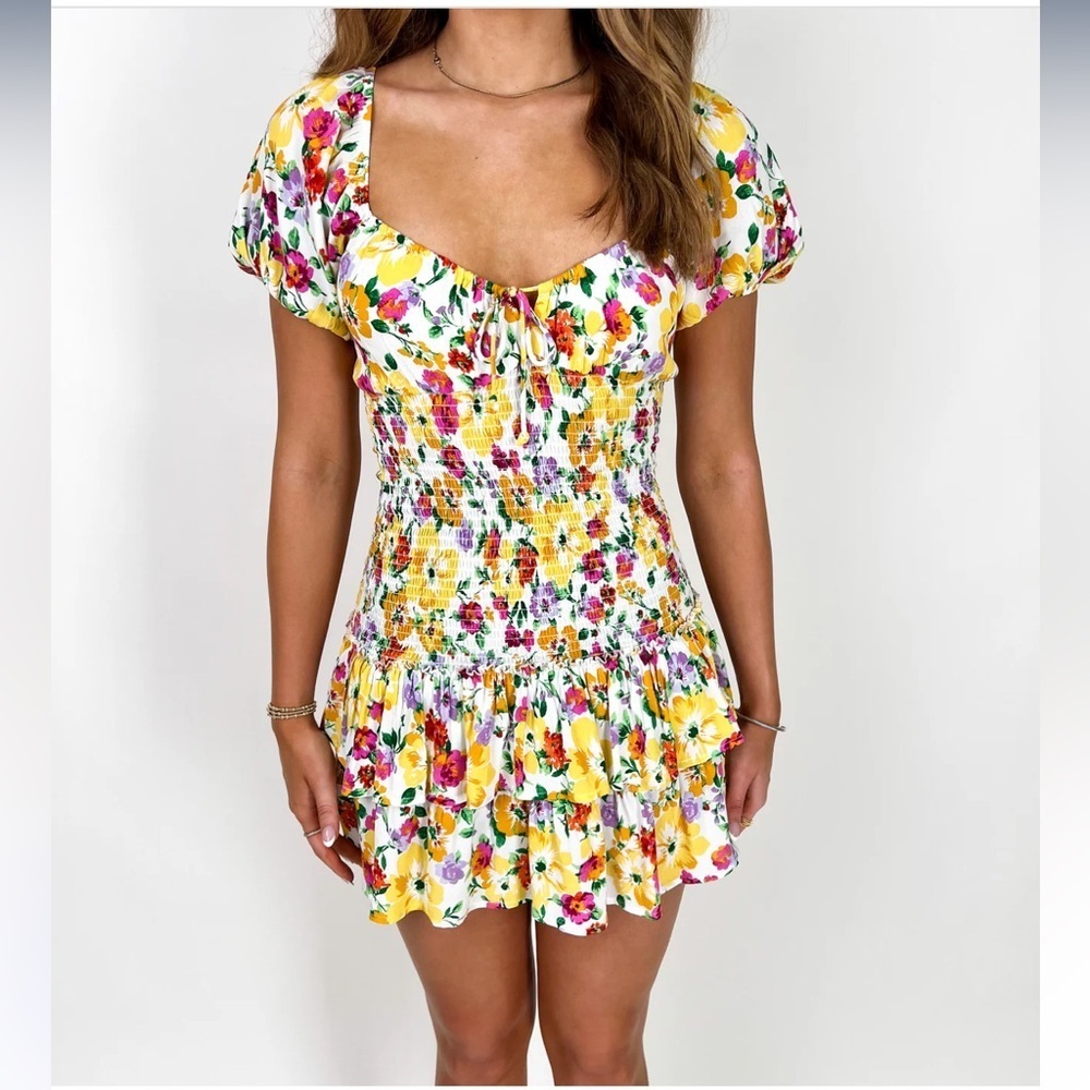 FLOWER PATCH SMOCKED RUFFLE MINI DRESS - Picture 4 of 7